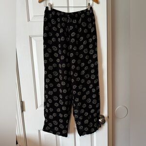 Quintieri Vintage Black Floral Rayon Drawstring Pants - Women's Medium 0489